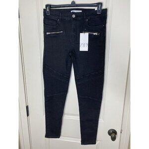 Zara 10 Black Biker Moto Jeans NWT Ribbed Knee Panels Denim Bikercore Streetwear